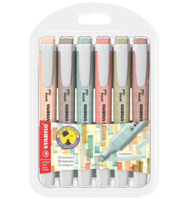 Textmarker swing cool NatureCOLORS, 275/6-09, Pack, 6-farbig sortiert, 1-4mm Keilspitze