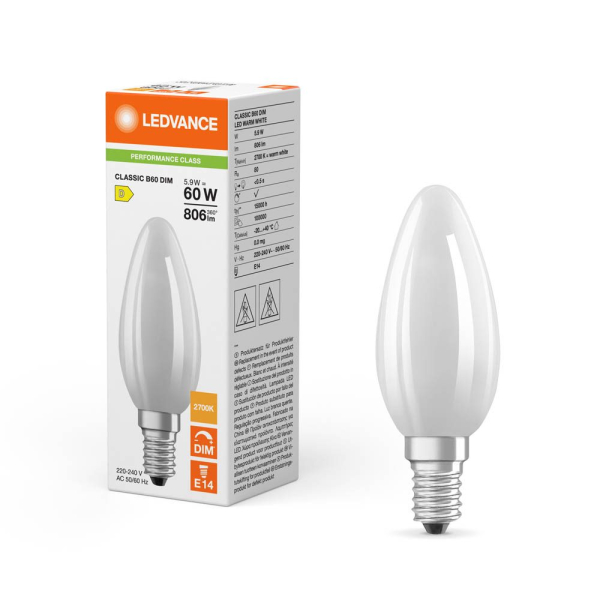 4099854253386 - Ledvance - Classic led E14 Kerze Fadenlampe Matt 59W 806lm - 827 Extra Warmweiß Dimmbar - Ersatz Für 60W 4099854253386 - Ledvance - Classic led E14 Kerze Fadenlampe Matt 59W 806lm - 827 Extra Warmweiß Dimmbar - Ersatz Für 60W