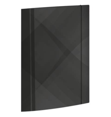 Gummizugmappe 46340, A4 schwarz Karton 350g, f&uuml;r ca. 220 Blatt  (80 g/m&sup2;), mit 3 Einschlagklappen
