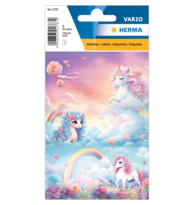 Schuletikette Happy Unicorns bunt