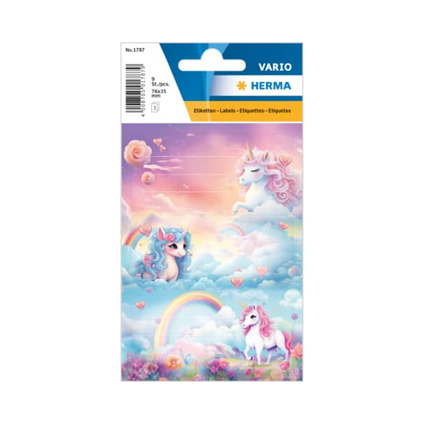 10 Stück Herma Schuletikette Happy Unicorns bunt 4008705017879 Herma