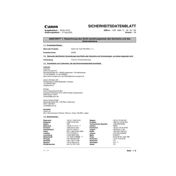 Canon Druckerpatrone PGI-2500Y 9303B001 (kompatibel zu Canon PGI-2500), gelb, ca. 760 Seiten 4549292005332 Canon