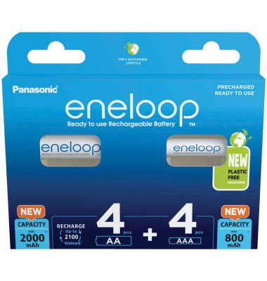 8 eneloop Akkus Micro AAA, Mignon AA Mignon AA: 2.000 mAh  Micro AAA: 800 mAh
