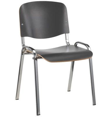 Besucherstuhl Iso Wood, anthrazit / chrom, ohne Armlehnen, 4-Fuß-Gestell