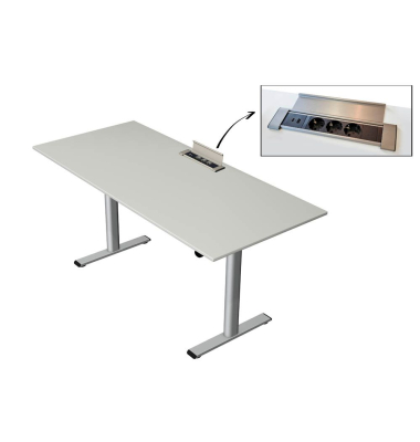 Schreibtisch Move Base plus, elektrisch höhenverstellbar, 73-123cm (H), 180x80cm (BxT), rechteckig, lichtgrau / silber