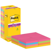 Haftnotizen 654-16SS-COL, Super Sticky Notes Carnival, 76x76mm, ultragelb/paradiseblau/limonengrün/powerpink/vitalorange, quadratisch