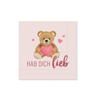 Motivserviette Hab dich lieb Teddy