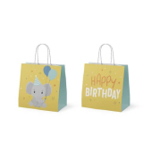 Tragetasche 992384, au&szlig;en 15x15x8cm, Papier, ocker, Happy Birthday, Happy Birthday