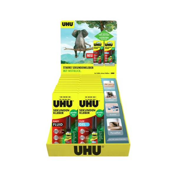 20 Stück UHU Sekundenkleber 7005630 FLEX GEL und EASY FlUID, 3g pro Packung, permanent  UHU