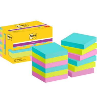 Haftnotizen 622-12SS-COS, Super Sticky Notes Miami Collection, 48x48mm, farbig sortiert (t&uuml;rkis/gr&uuml;n/pink), quadratisch