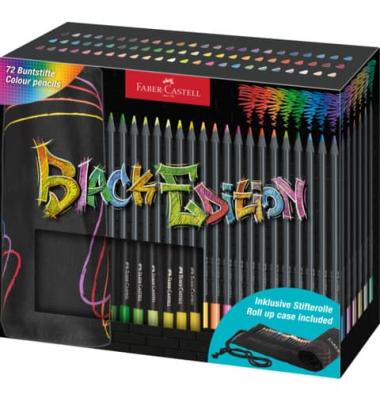 Buntstifte-Set Black Edition, 116418, farbig sortiert, dreikant, ergonomisch, Pack+ Stifterolle