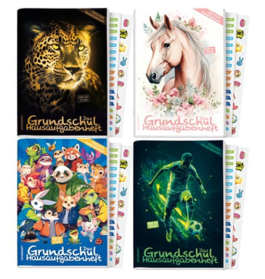 Hausaufgabenheft 9714-8 / Hausaufgaben Lineatur / keine, A5, 70g, Motiv sortiert, 56 Blatt / 112 Seiten