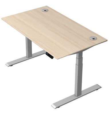 Schreibtisch Move 2 Plus, elektrisch höhenverstellbar, 63-127cm (H), 140x80cm (BxT), rechteckig, ahorn / silber