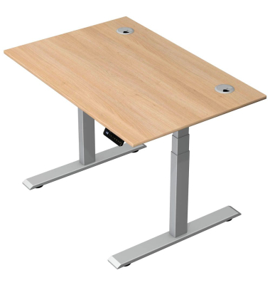 Schreibtisch Move 2 Plus, elektrisch höhenverstellbar, 63-127cm (H), 120x80cm (BxT), rechteckig, eiche / silber