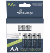 4 MediaRange USB-Akkus mit Ladekabel Mignon AA 1400 mAh