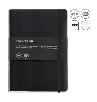 Notizbuch A041090, Leather, schwarz, A5, kariert, 70g, 150 Blatt / 300 Seiten