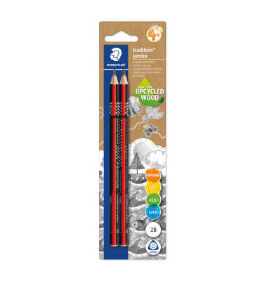 Bleistift-Set tradition jumbo, 1285-0 BK2, 2x schwarz/rot, 4,0mm, 2B