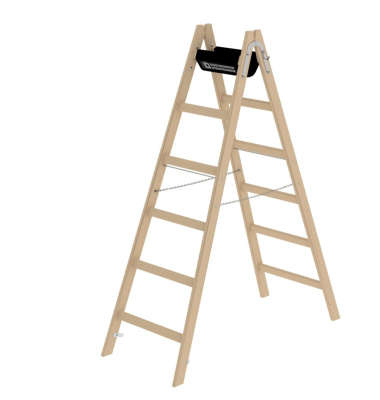 Stehleiter 33212, 2x 6 Stufen, braun, Holz