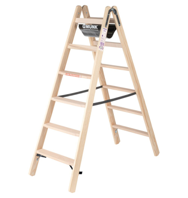 Stehleiter 33812, 2x 6 Stufen, braun, Holz