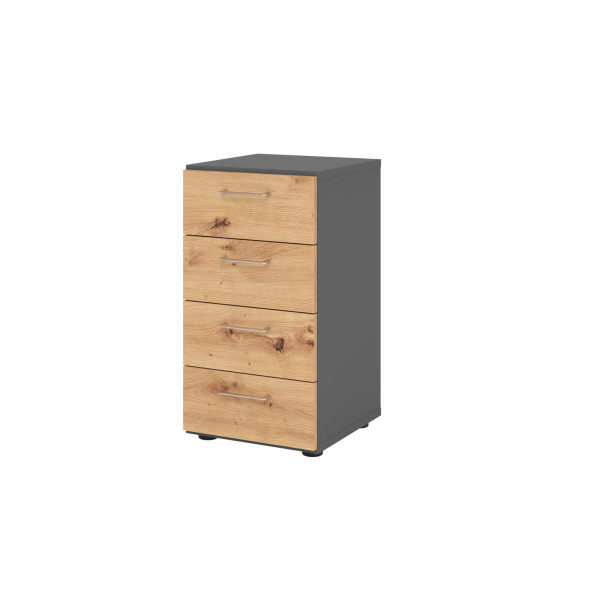 4032062308936 - Schubladenschrank Breno 4 Schübe Metallgriffe B 400 x T 420 x H 748 mm graphit Asteiche