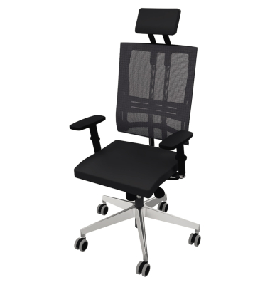 B&uuml;rodrehstuhl Net-Motion, schwarz / chrom, mit Armlehnen, bis 110kg, mit Kopfst&uuml;tze