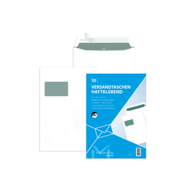 Versandtaschen essential 30002541, B4, mit Fenster, haftklebend, 120g, weiß