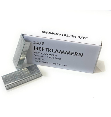 Heftklammern 24/6, 124000900, Stahldraht verzinkt, Heftleistung 30 Blatt max.