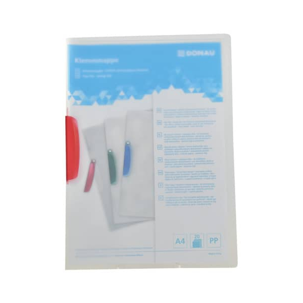 10 Stück Donau Klemmhefter - 8557190-04, A4 transluzent/rot, für ca. 40 Blatt, Polypropylen (PP) 80g 9004546453734 Donau