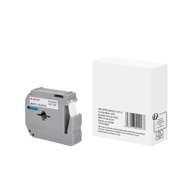 Schriftband MK231, 12mm x 8m, schwarz/wei&szlig;, kompatibel zu P-touch MK-231