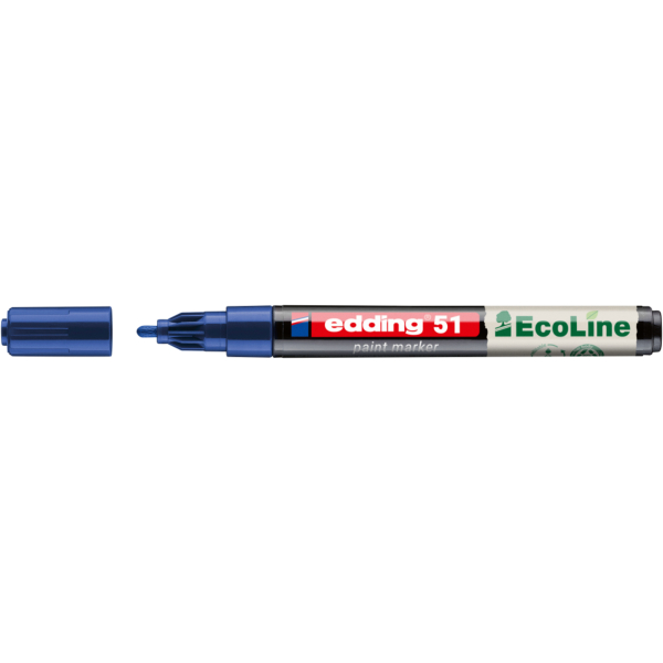 4057305071866 - Lackmarker 51 EcoLine Schreibfarbe Blau Rundspitze Strichstärke 1-2 mm mit Kappe wasserbasiert nachfüllbar 10 Stück