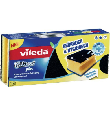 Reinigungsschwamm Glitzi Plus Antibac 9x7x4,5cm 3er Pack