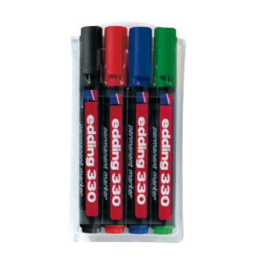 Permanentmarker-Set 330, 4-330-4, Pack, 4-farbig sortiert, 1-5mm Keilspitze