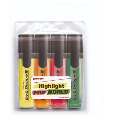 Textmarker 4-345-4, Set, 4-farbig sortiert, 2-5mm Keilspitze