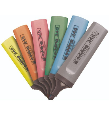 Textmarker 4-345-6, Set, 6-farbig sortiert, 2-5mm Keilspitze
