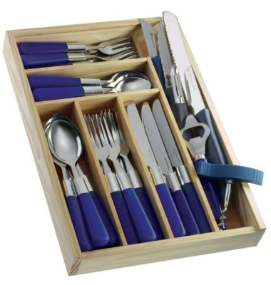 Besteckset Milano blau/silber Kunststoff/Edelstahl 37-teilig