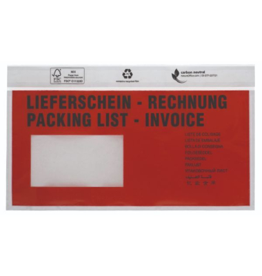 Lieferscheintaschen UNIPACK 522V0005011 Din Lang "LIEFERSCHEIN - RECHNUNG" selbstklebend Lieferscheintaschen UNIPACK 522V0005011 Din Lang "LIEFERSCHEIN - RECHNUNG" selbstklebend