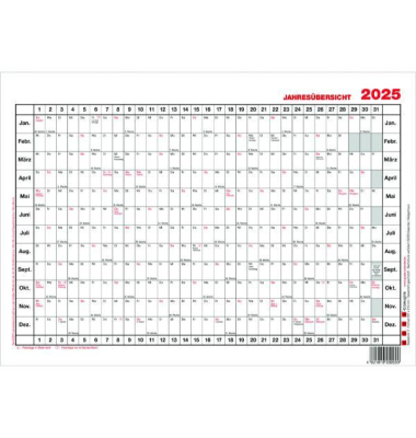Plakatkalender 1, 12 Monate / 1 Seite, 21x14,8cm (A5 quer), 2025