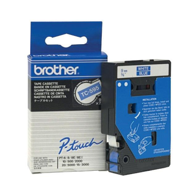 P-touch Schriftband TC-595 9mm x 7,7m weiß/blau laminiert selbstklebend