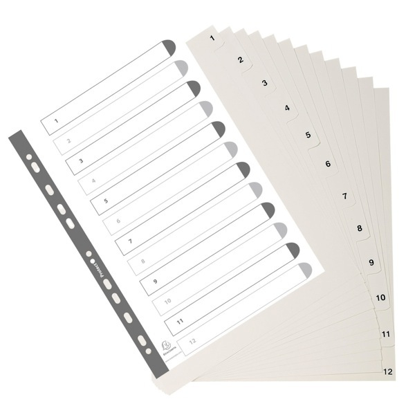 Exacompta Kunststoffregister Forever 1712E, 1 bis 12, A4, graue Taben, 12-teilig + Deckblatt 3130630017127 Exacompta