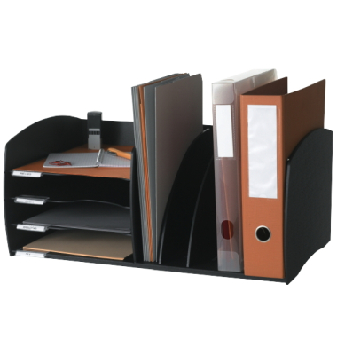 Schreibtischorganizer, 4 Fächer, PS, 54,3 x 34 x 24,5 cm, schwarz