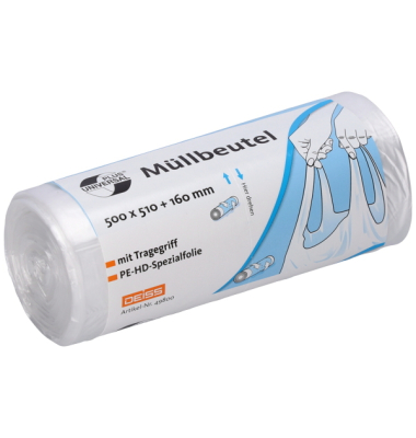Müllbeutel 49800 UNIVERSAL PLUS, transparent, 30 Liter, mit Griff, extrastark