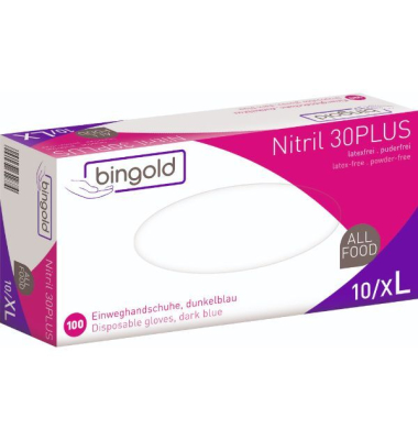 Einweghandschuhe Nitril 30Plus, Nitril, lebensmittelecht, blau, Gr&ouml;&szlig;e 9 / L,