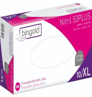 Einweghandschuhe Nitril 50Plus, Nitril, lebensmittelecht, blau, Gr&ouml;&szlig;e 10 / XL,
