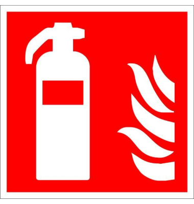 Schild, Feuerl&ouml;scher, selbstklebend Kunststoff, 150 x 150 mm, rotwei&szlig;