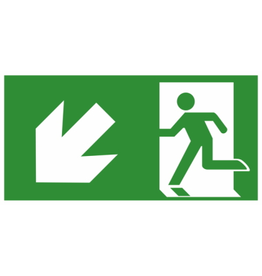 Schild, Rettungsweg links abwärts, sk, Kst., 297 x 148 mm, grünweiß Schild, Rettungsweg links abwärts, sk, Kst., 297 x 148 mm, grünweiß