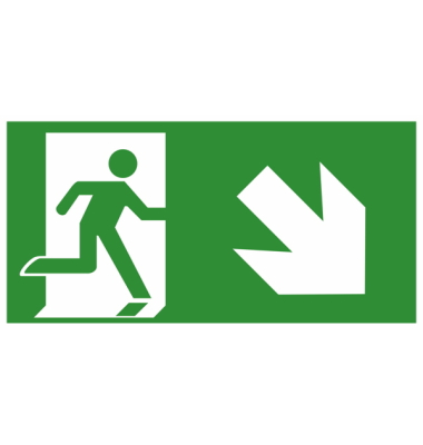 Schild, Rettungsweg rechts abwärts, sk, Kst., 297 x 148 mm, grünweiß