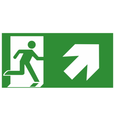 Schild, Rettungsweg rechts aufwärts, sk, Kst., 297 x 148 mm, grünweiß