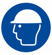 Schild, Kopfschutz benutzen, sk, Kst., 1 mm, Ø: 200 mm, blauweiß