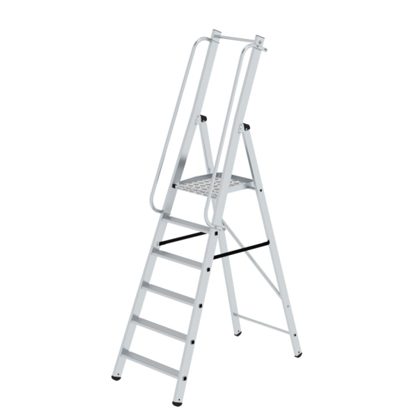 4031405510968 - Munk Plattformleiter 6 Stufen Aluminium stabile Rechteckrohr-Holme große Plattform Handläufe vormontiert rutschsichere Leiterschuhe 150 kg