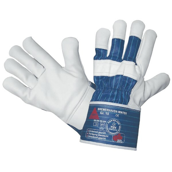 12 Stück Hase Winter-/Arbeitshandschuh Bremerhaven Winter, Leder, natur/blau, Größe 12 / 3XL 4018949295124 Hase